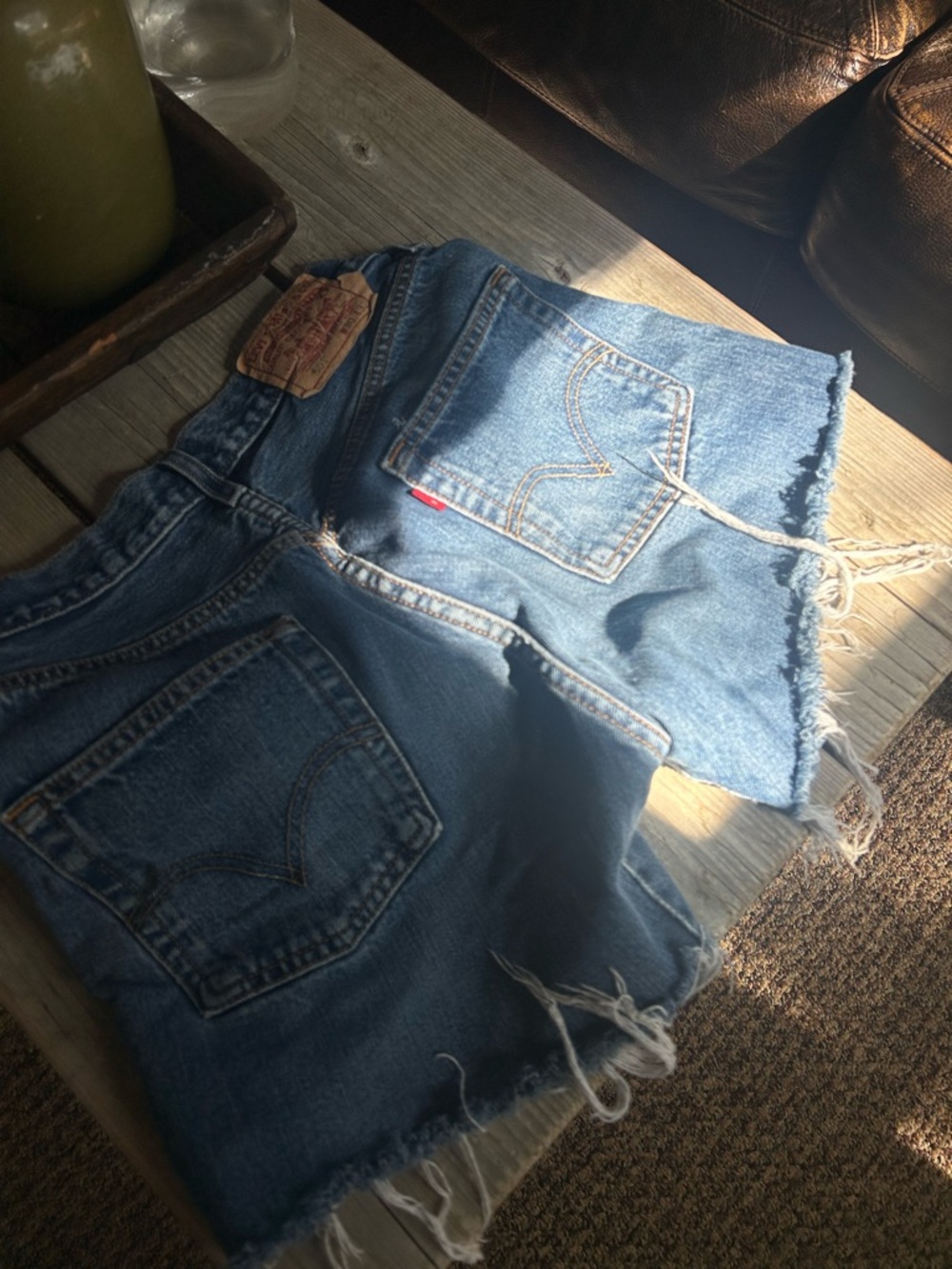 Vintage Levi's Light Blue Frayed Denim Cutoff Mid Shorts